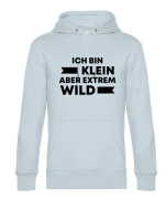 Kapuzenpullover, Hoodie hellblau mit Motiv: Ich bin klein aber extrem wild