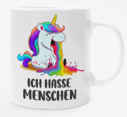 Schwarzweiße oder weiße Tasse "Ich hasse Menschen - Einhorn"