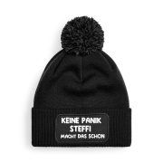 One Size Beanie mit Pompon, Bommelmütze mit Spruch: Keine Panik... Wunschname macht das schon