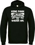 Kapuzenpullover, Hoodie schwarz mit Motiv: Keine Panik - Wunschname kriegt das wieder hin, personalisiert