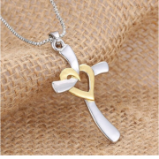 Halskette mit Kreuz Anhänger (silbergoldfarbig)