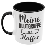 Schwarzweiße oder weiße Tasse "Meine Blutgruppe ist Kaffee."