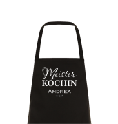 Kochschürze mit Spruch "Meister Köchin / Koch mit Wunschnamen" Kochen Backen Schürze Geschenke Mama Oma Papa Opa