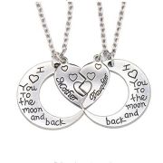 2 Stk. Halsketten mit Anhänger "I Love You to the Moon and Back Mother Daughter"