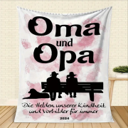 Kuscheldecke, Flanelldecke, Bedruckte Decke für Oma und Opa, für Großeltern mit Motiv "Oma und Opa -die Helden unserer Kindheit..."