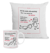 Tasse oder Kissen "Ich bin nicht eifersüchtig, aber was meins ist ist meins..." Liebespaar