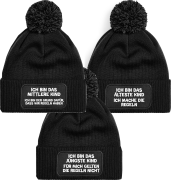 3er Set One Size Beanie mit Bommel, Bommelmütze: Das Jüngste, Das Mittlere, Das Älteste KiND - REGELN der Familie