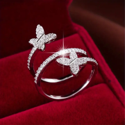 Damen Ring "Schmetterlingsring" Wickelring - verstellbar mit Strassteinen
