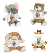 Stofftier, Kuscheltier für die Schultüte Hase, Bär, Giraffe, Elefant mit Wunschnamen und Mini Tshirt - Motiv Schulkind Schultafel