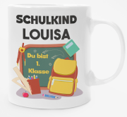 Schwarzweiße oder weiße Tasse Schulkind Tafel mit Wunschnamen