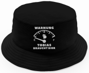 Party Hut, Bucket Hut, Fischer Hut, Hut bedruckt mit Spruch: Tankanzeige - Warnung Wunschname braucht Bier